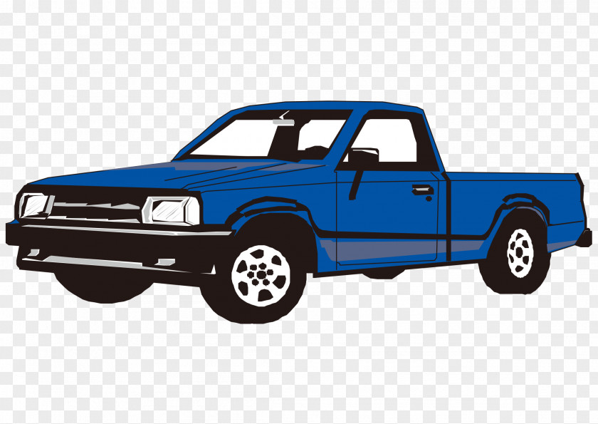 Vector Cartoon Hand Painted Blue Pickup Truck Ford F-Series Toyota Hilux Clip Art PNG