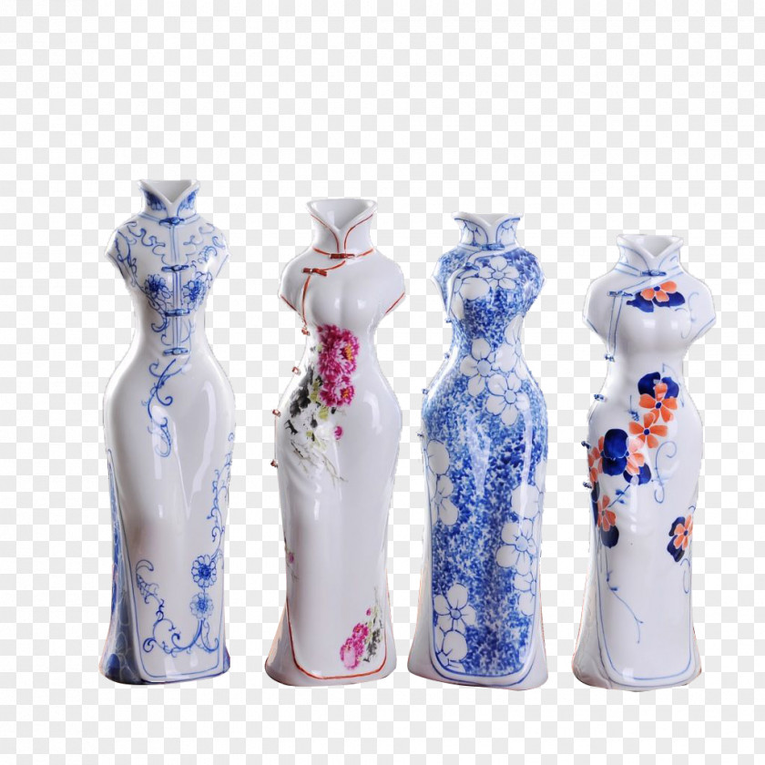 Vintage Porcelain Design Blue And White Pottery Ceramic Vase PNG