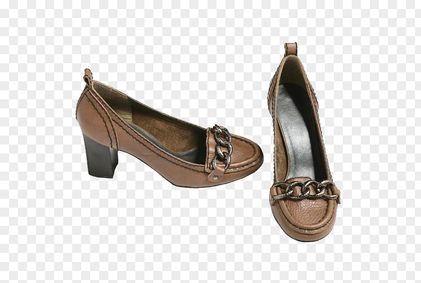Brown Leather Thick With High Heels Shoe High-heeled Footwear PNG
