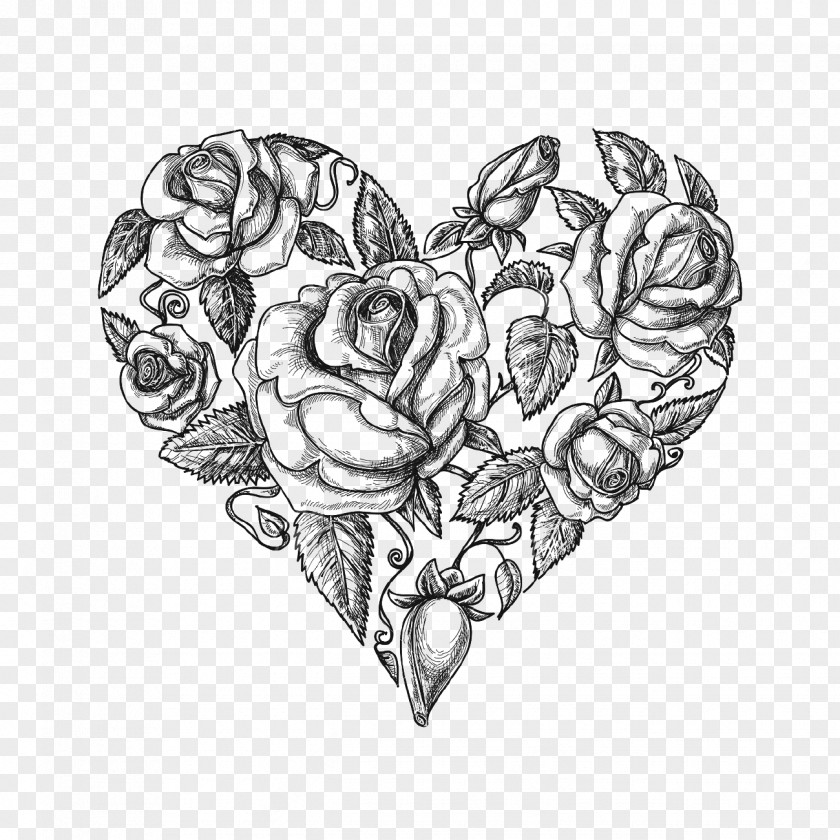 Rose Tattoo Heart Drawing Vintage Clothing Clip Art PNG