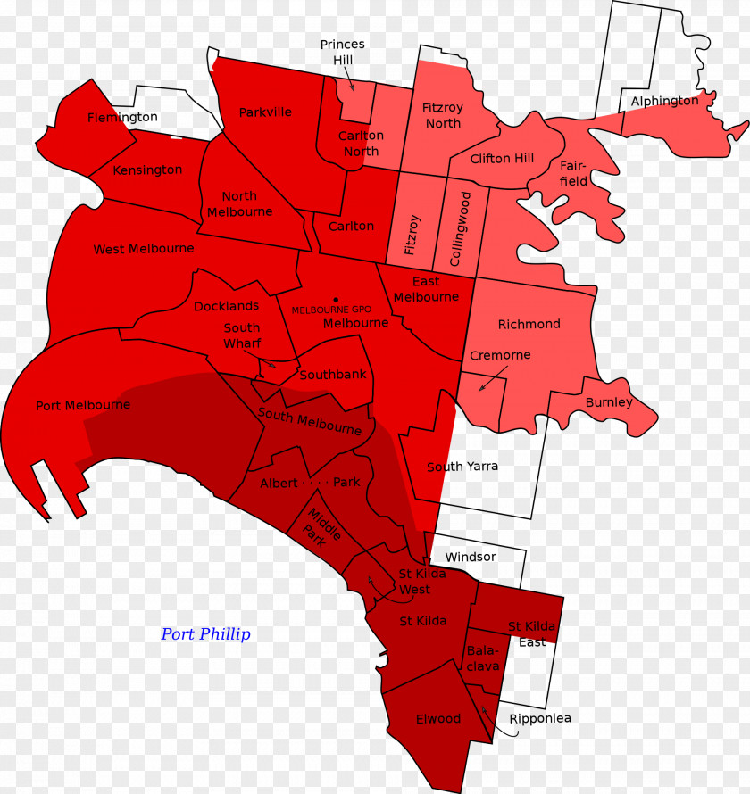 Suburbs City Of Melbourne Yarra Inner Suburb Map PNG