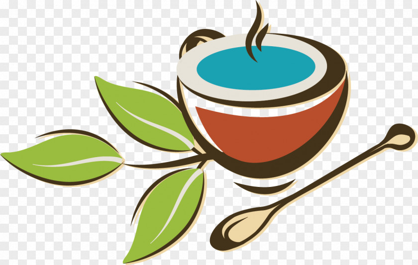 Vector Painted Teacup Spoon Green Tea Coffee Punch Drink PNG