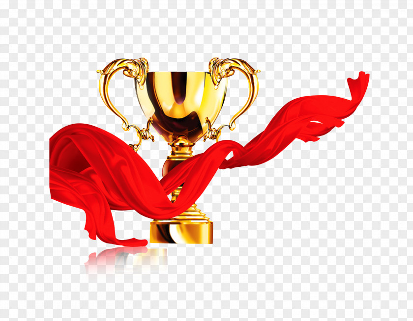Gold Trophy Red Silk Icon PNG