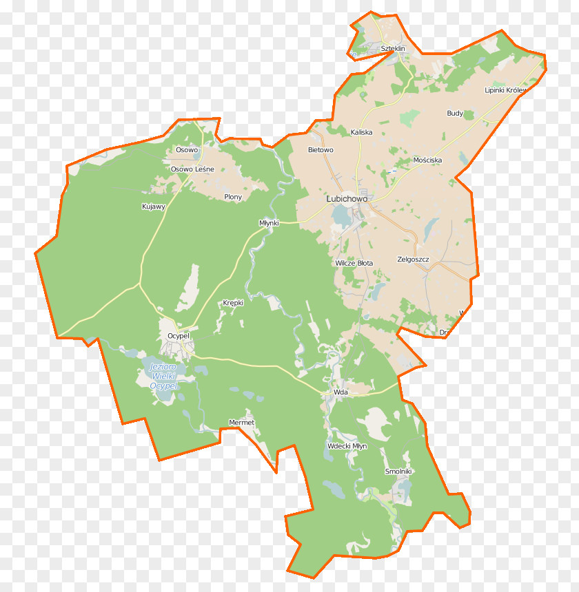 Map Lubichowo Wda, Pomeranian Voivodeship Zelgoszcz, Osowo Leśne Ocypel PNG