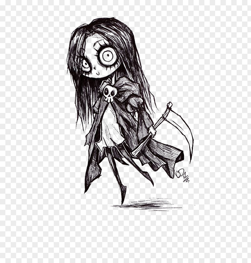 Drawing Death Art Sketch PNG Sketch, Zombie Girl, sketch of woman holding scythe clipart PNG