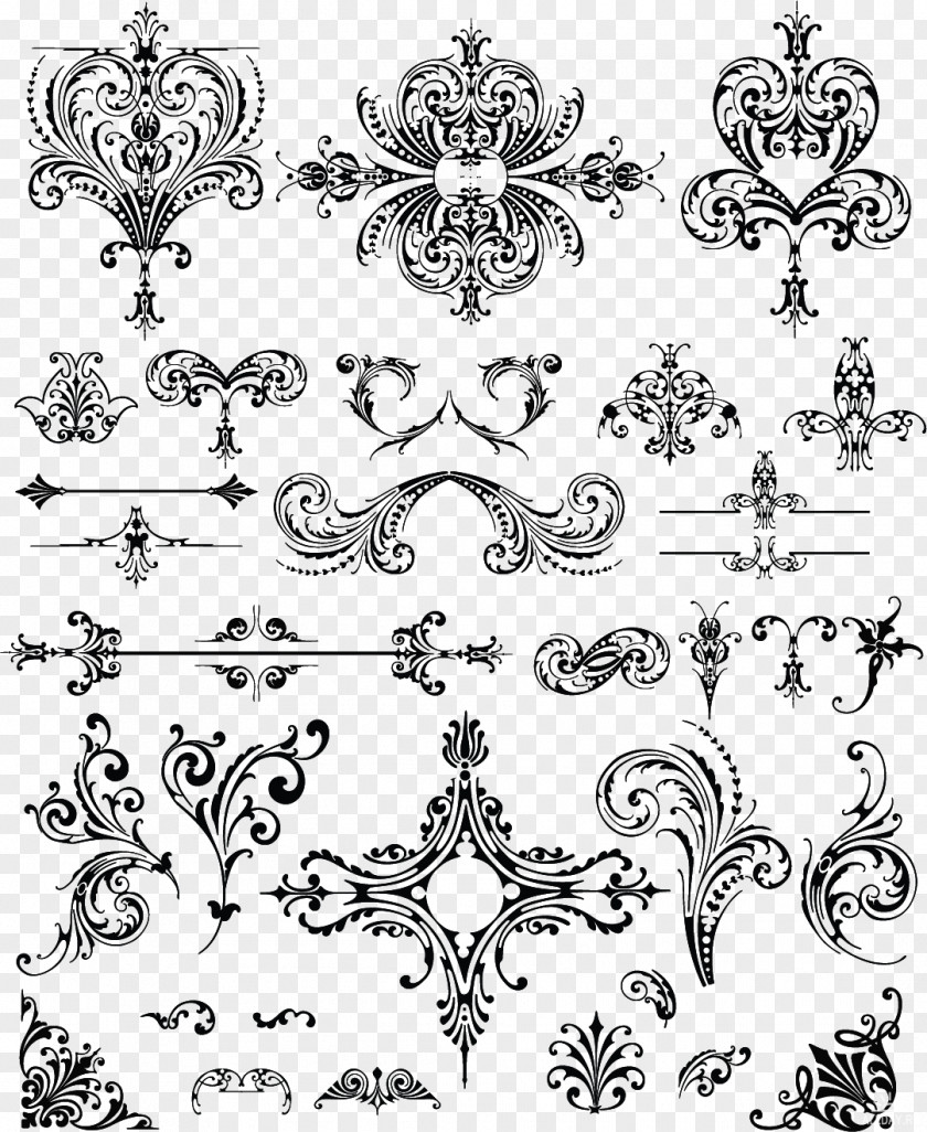 Variety Of Vintage Ornament Floral Design PNG