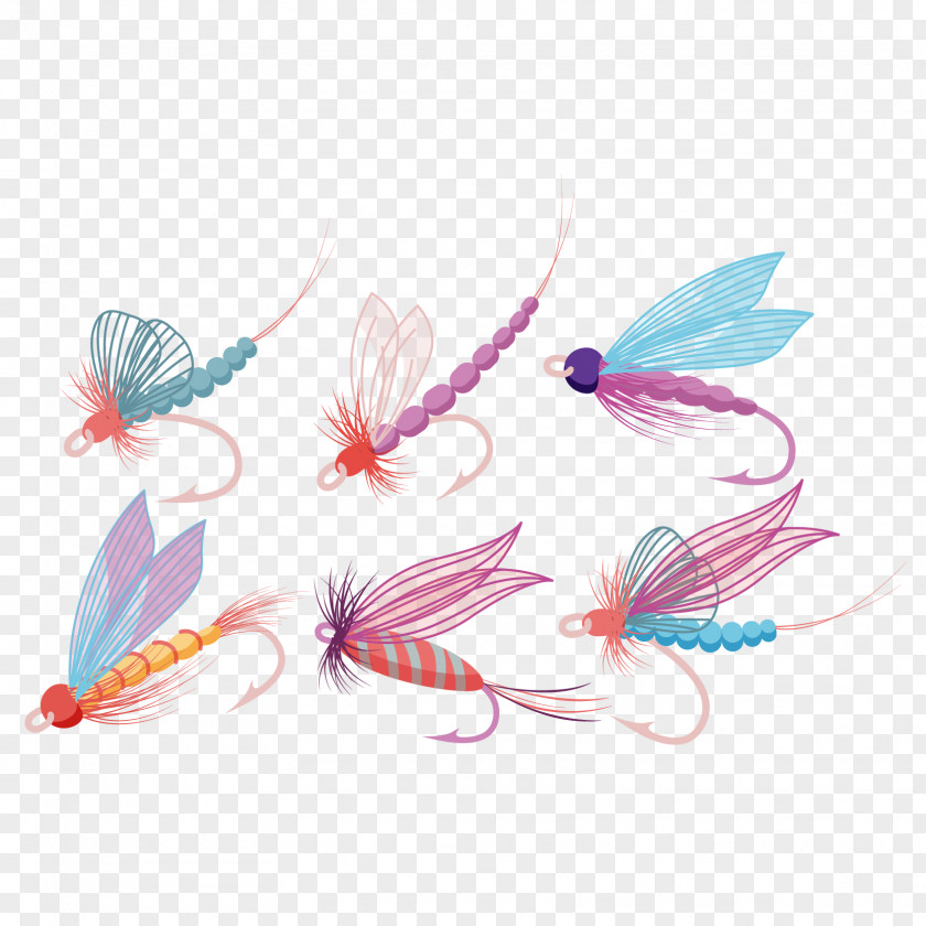 Vector Dragonfly Wings Hooks Fly Fishing Pattern PNG