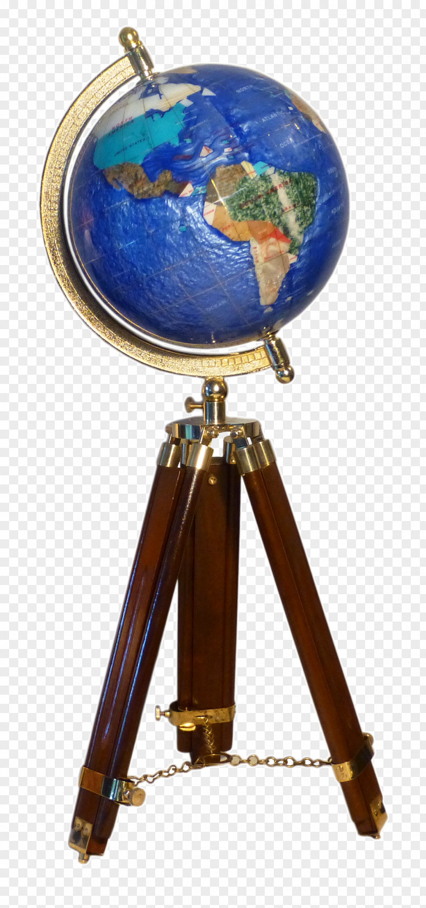 Bronze Tripod Globe Blue Pied Wood PNG