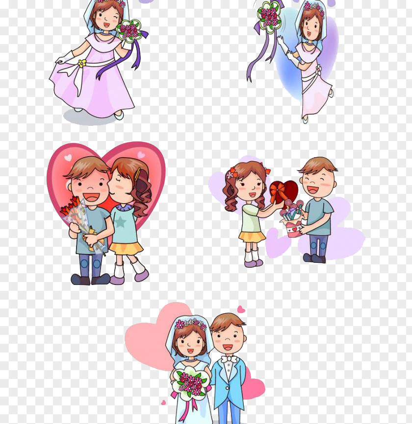Valentine's Day Cartoon Couple Drawing Illustration PNG