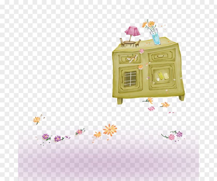 Cabinet Lamp Above Flowers Cabinetry Illustration PNG