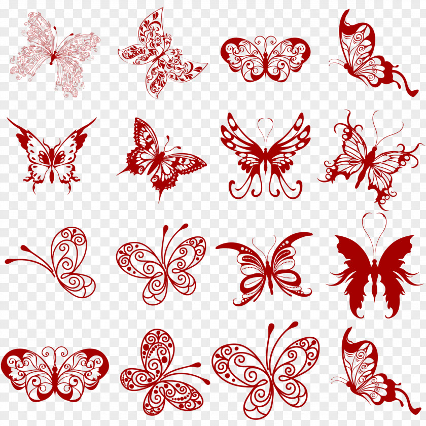 Chinese New Year Decorative Silhouettes HD Free Matting Material Papercutting Butterfly Clip Art PNG