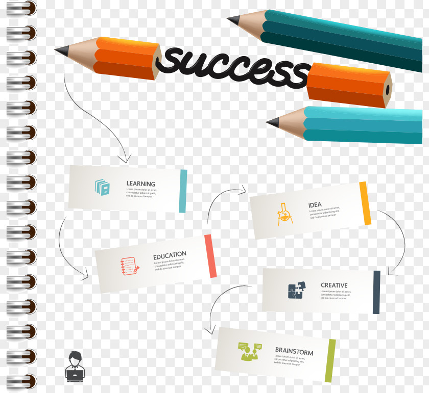 Vector Pencil And Notebook Colored Infographic PNG