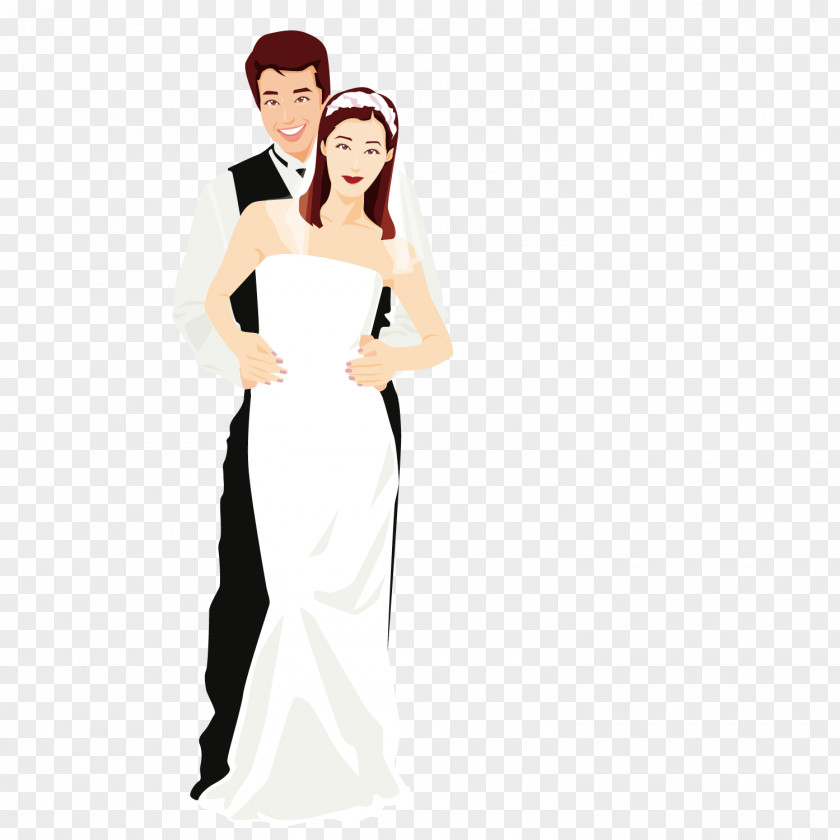 Cute Newly Married Couple Bridegroom Wedding Dress PNG