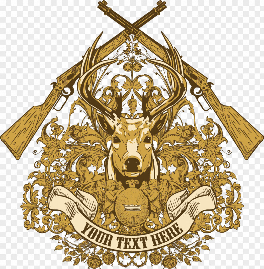 European Flag Bucks White-tailed Deer Hunting Firearm Illustration PNG