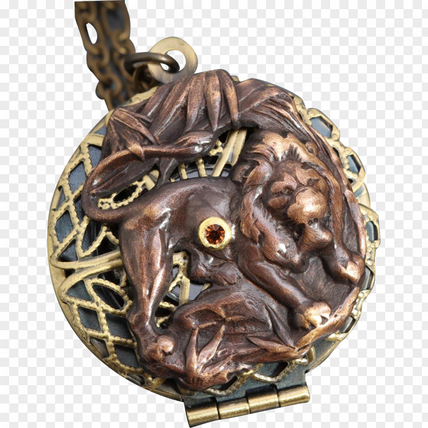 Lion Locket Bronze Necklace Copper PNG