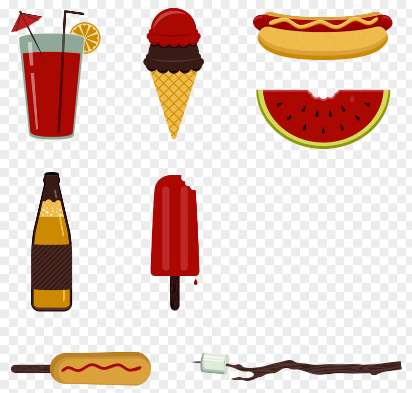 Cartoon Ice Cream, Watermelon Slice, Hot Dog Chocolate Cream Cocktail Juice Pop PNG