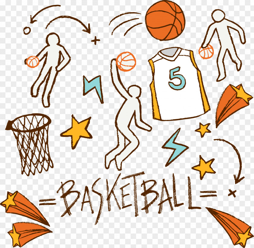 Vector Hand-painted Basketball Cartoon PNG