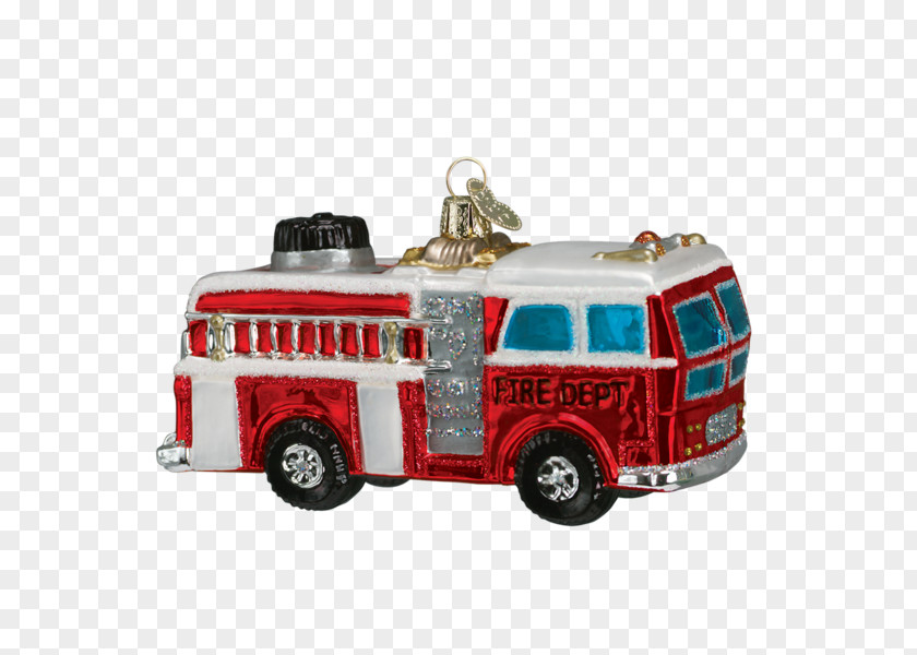Car Fire Engine Christmas Ornament Glass PNG
