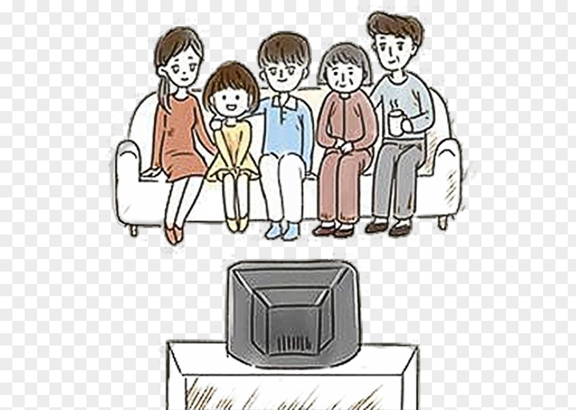 Cartoon Family Watching TV Illustrations Television Drawing Illustration PNG