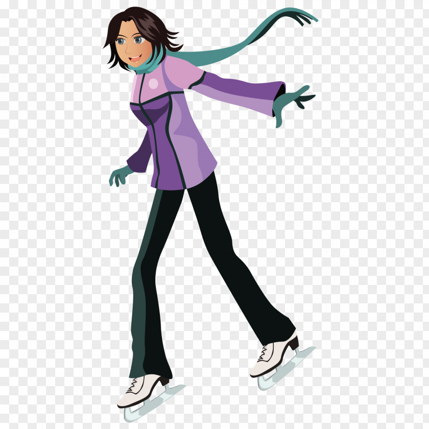 Roller Skating Woman Ice Shoe Winter Sport Illustration PNG