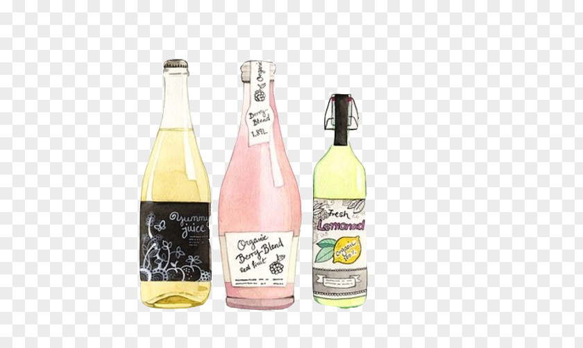 Bottle Beverage Bottles Painted Material Picture Watercolor Painting Printing Drawing Printmaking PNG