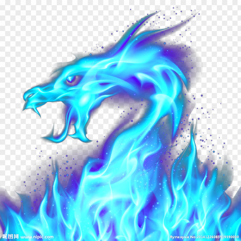 Blue Dragon Fire Illustration PNG