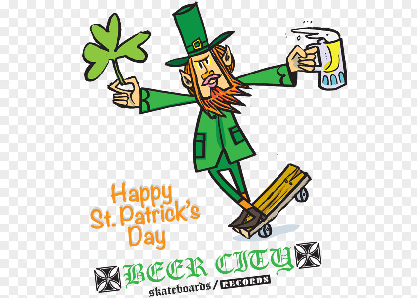 Happy St. Patrick's Day Beer City Skateboard Sticker Clip Art PNG