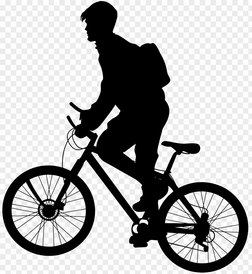Man Riding Bicycle Silhouette Clip Art Image Electric Cycling Suspension PNG