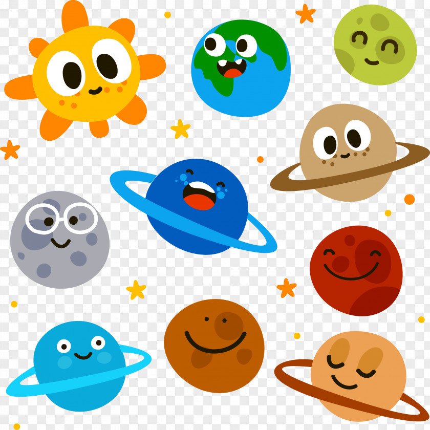 Nine Stars Planet Solar System Cartoon Illustration PNG