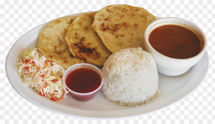 Rice Full Breakfast Pupusa Refried Beans And Quesillo PNG