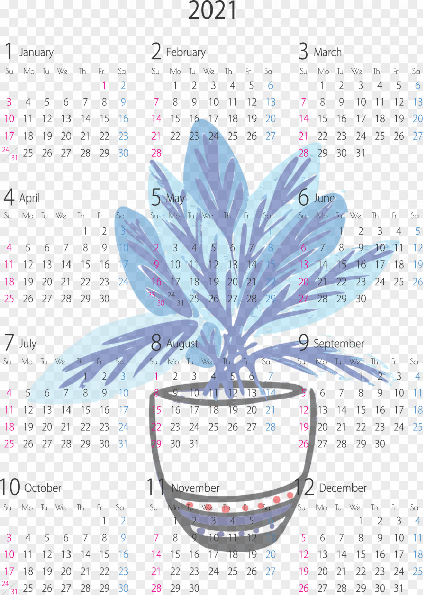2021 Yearly Calendar PNG