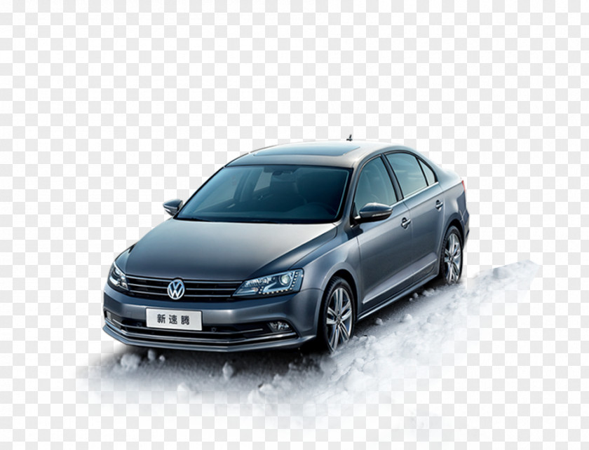 Driving In The Snow Of Black Car Volkswagen Passat Mid-size PNG
