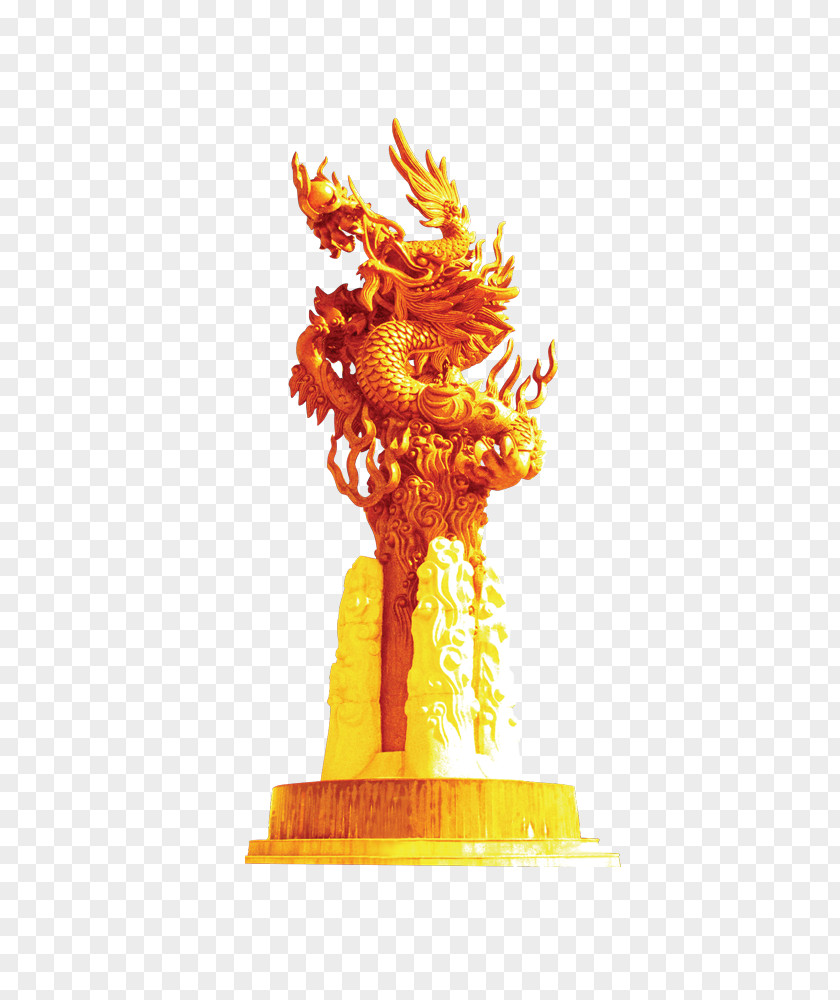 Golden Dragon Statue Column Download PNG