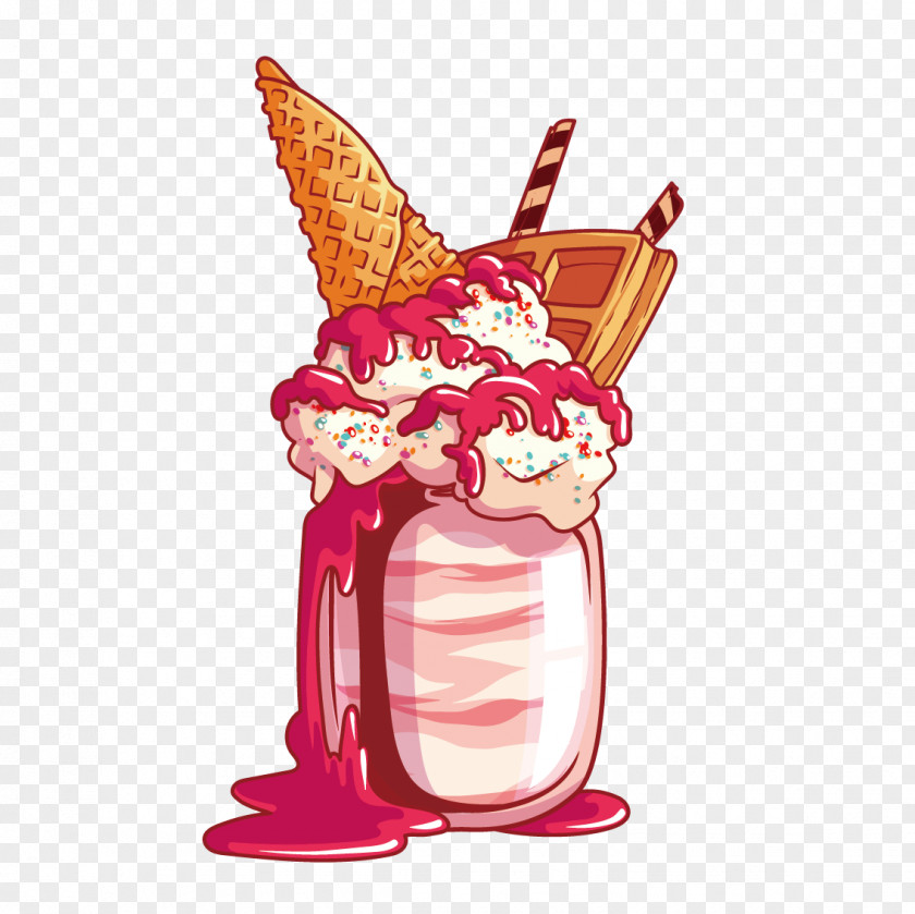 Vector Strawberry Ice Cream Chocolate Milkshake Cocktail Waffle PNG