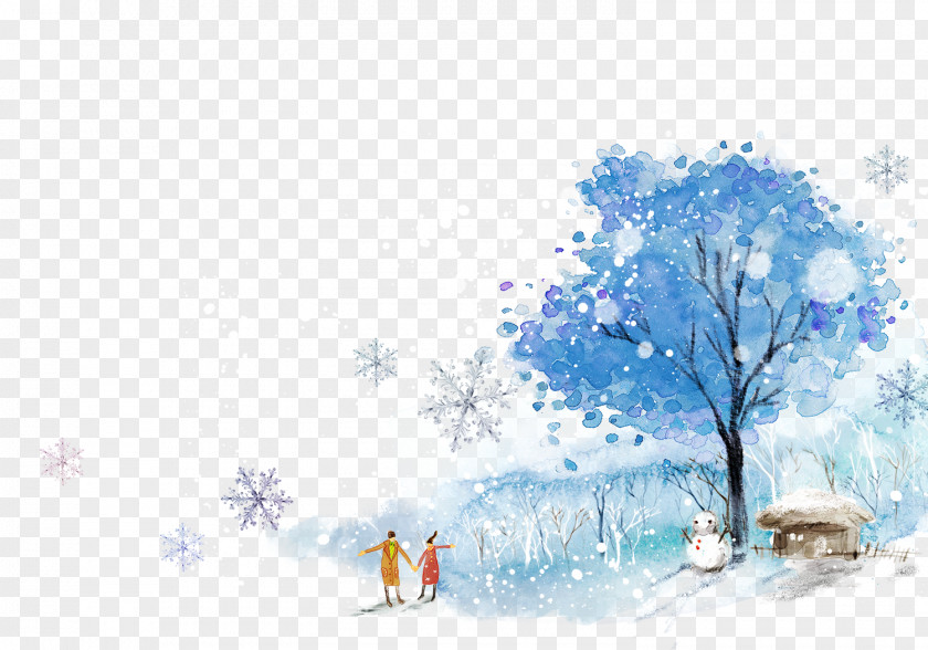 Cartoon Painted Blue Snow Winter Clip Art PNG