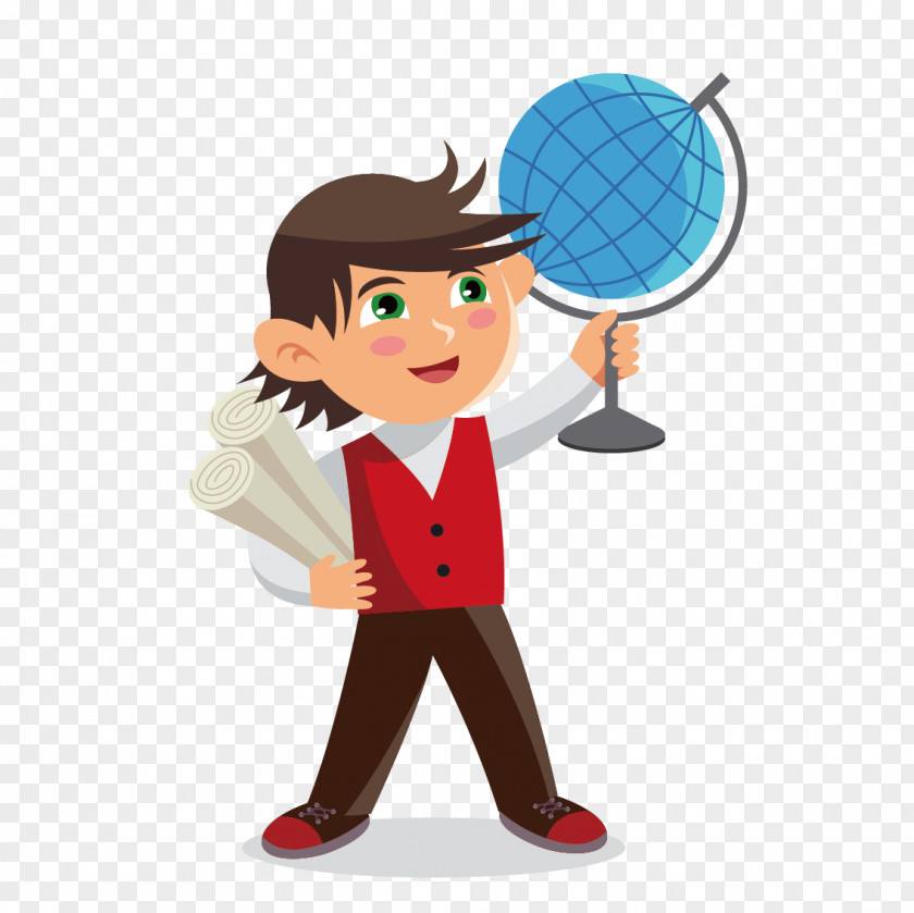Vector Boy Holding A Globe Student Cartoon Learning PNG