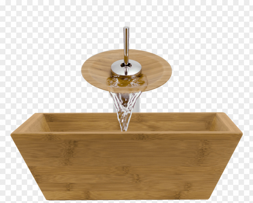 Bamboo Material Bowl Sink Tap Bathroom Brushed Metal PNG