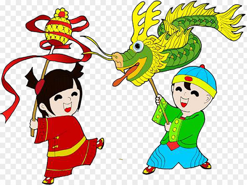 Temple Fair Dragon Dance Lion Chinese New Year Cartoon PNG