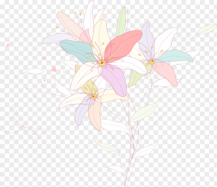 Hand-painted Lily Floral Design Butterfly Illustration PNG