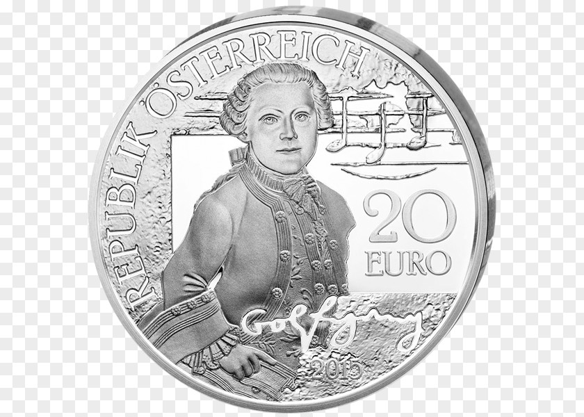Coin Wolfgang Amadeus Mozart Silver Child Prodigy Monete Da 20 Euro Italiane PNG