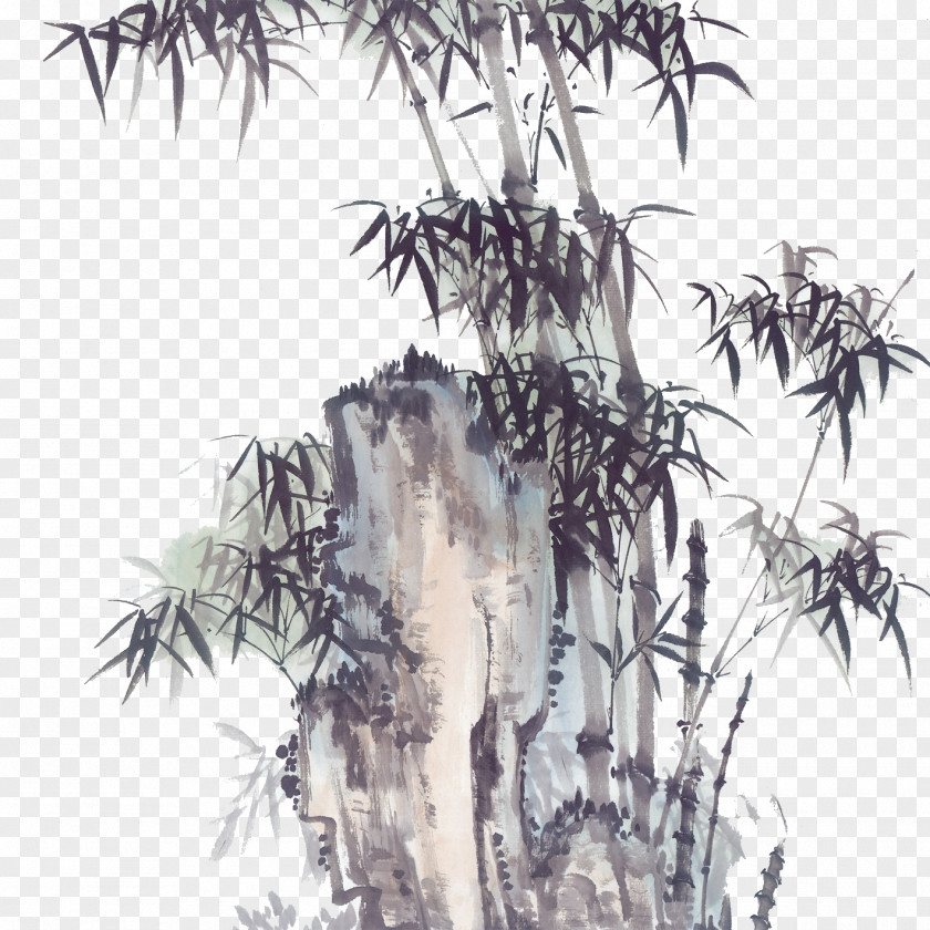 Bamboo Ink Wash Painting PNG