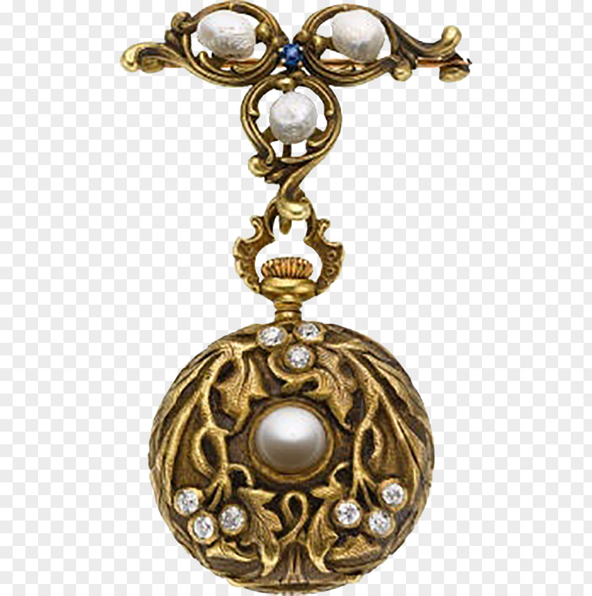 Diamond & Pearl Pendant Watch Pocket Clock Locket PNG