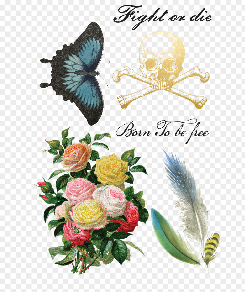 Tattoo Flash Floral Design Cut Flowers Rose PNG