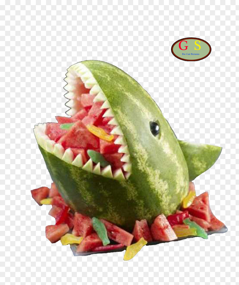 Watermelon Mukimono Carving Shark Fruit Salad PNG