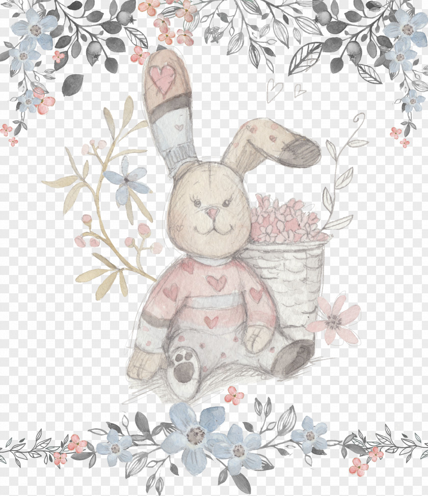 Cartoon Rabbit Paper Drawing Watercolor Painting Illustration PNG