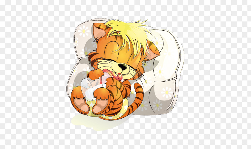 Sleeping Tiger Dream Sticker Gold PNG