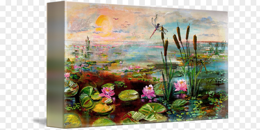 Golden Flowers Canvas Print Still Life Watercolor Painting Art PNG