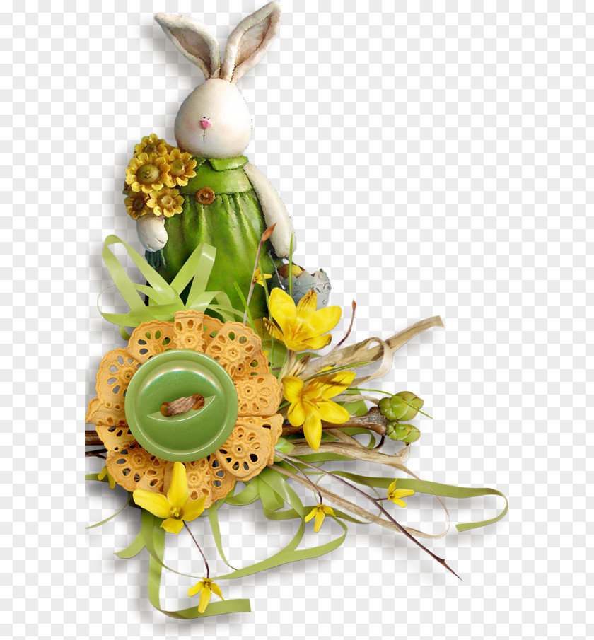 Easter Bunny Holiday Floral Design Clip Art PNG