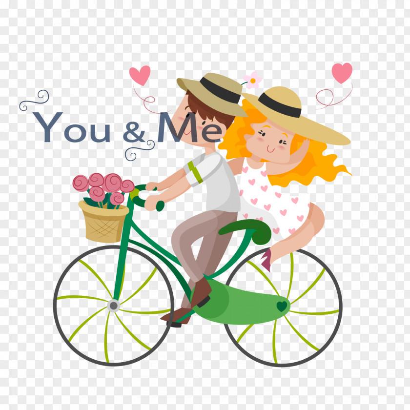 Cartoon Ride Couple Vector Material Drawing Bicycle Illustration PNG