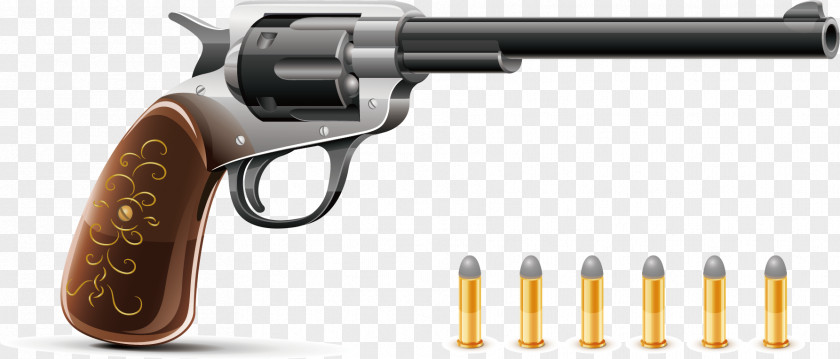 Vector Pistol And Bullets Bullet Firearm Revolver Handgun PNG